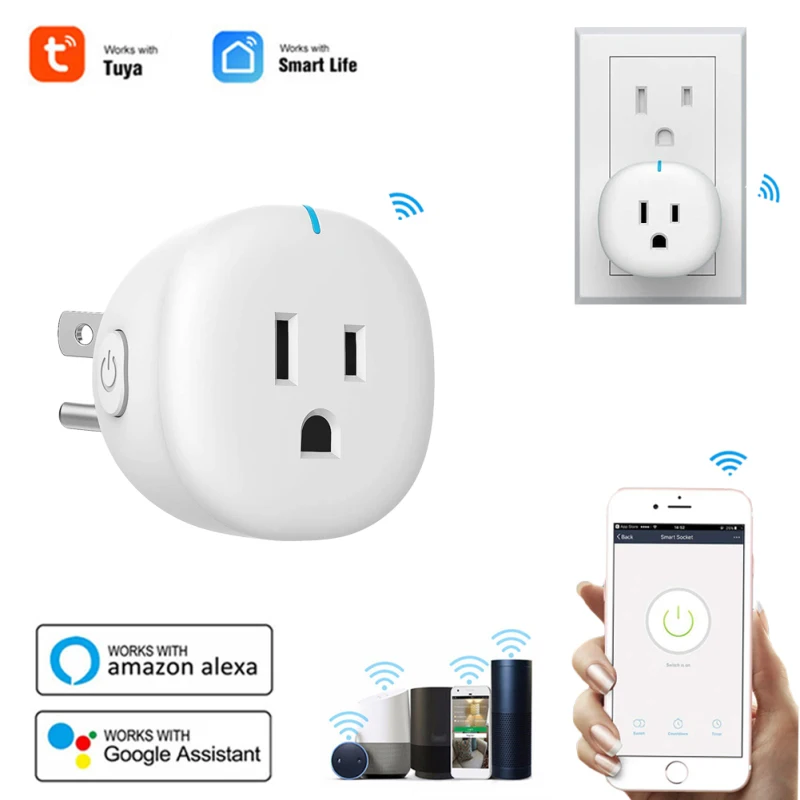 

US Standard WiFi Smart Plug Outlet Tuya Remote Control Home Appliances Works With Alexa Google Home No Hub Require Tuya Socket