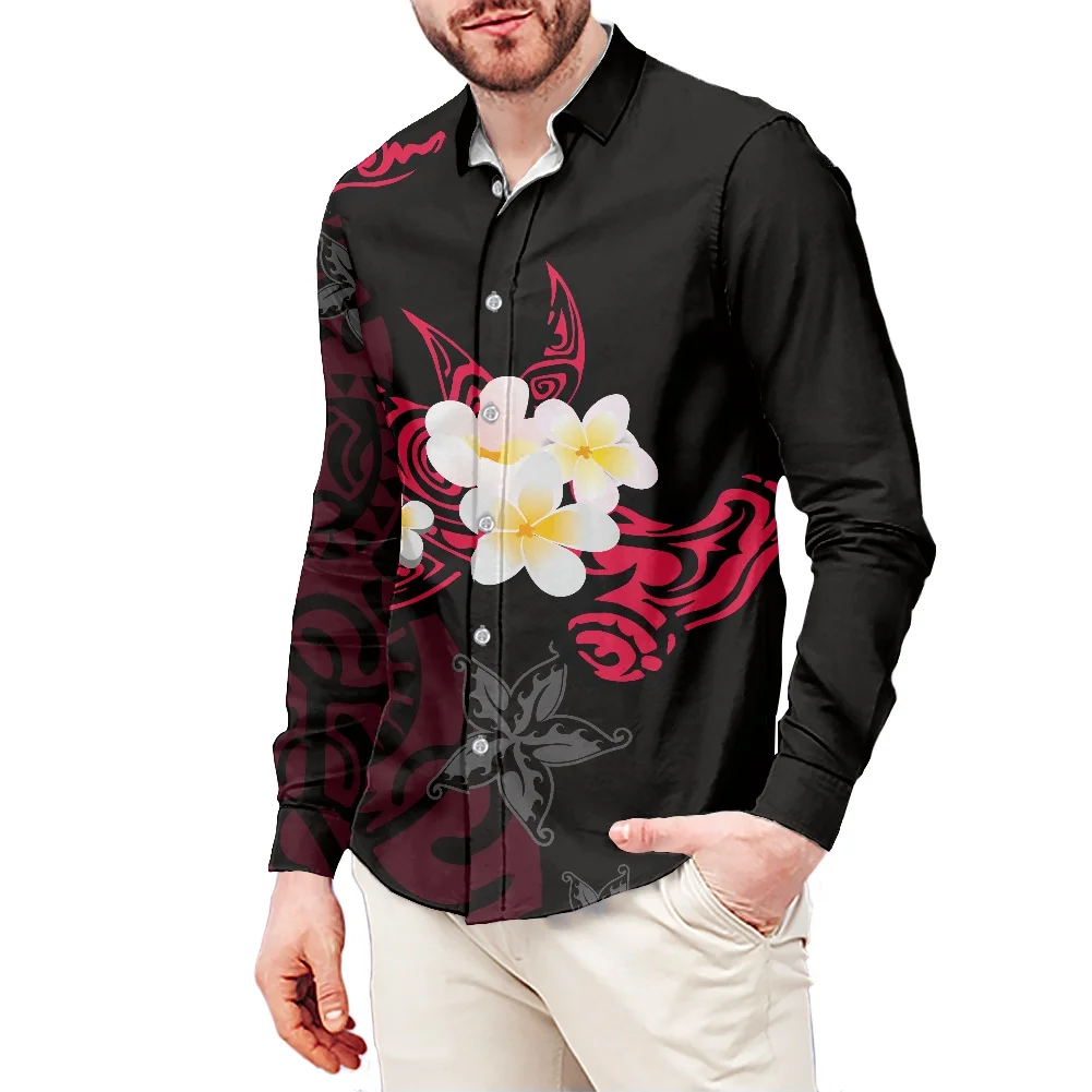 

Men's Polynesia Hibisci Flower Pattern Shirts Long Sleeve Men Casual Collar Shirts High Quality Autumn Hawaii Beach Shirt