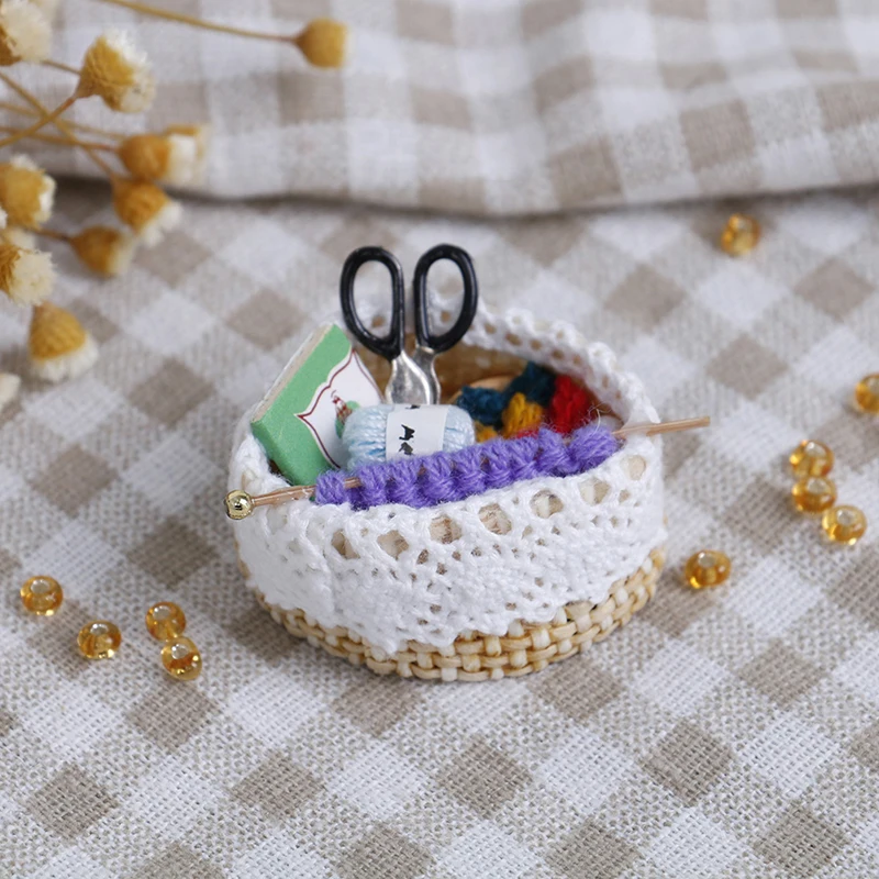 

1:12 Doll Pretend Toy Mini Wool Knitting Tool For Families Collectible Gift Dollhouse Miniature
