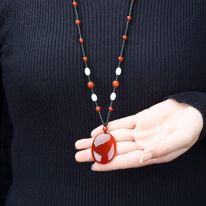 

Женская Длинная цепочка из натурального красного агата в стиле ретро