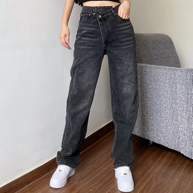 

Mom Jeans Women's Jeans Baggay High Waist Straight Pants Women 2020 Black Fashion Casual Loose Undefined Trousers