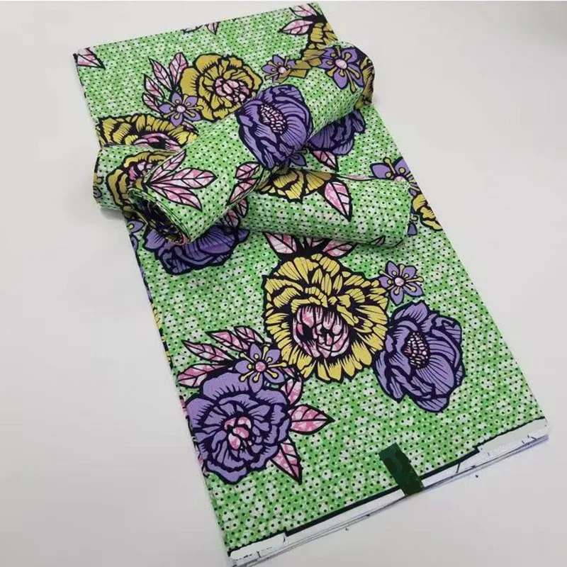 

Newest Designs African Veritable Golden Wax Fabric High Quality Nigeria Ankara Printed Materials 6 Yards/Pcs Sewing Wear F12-16