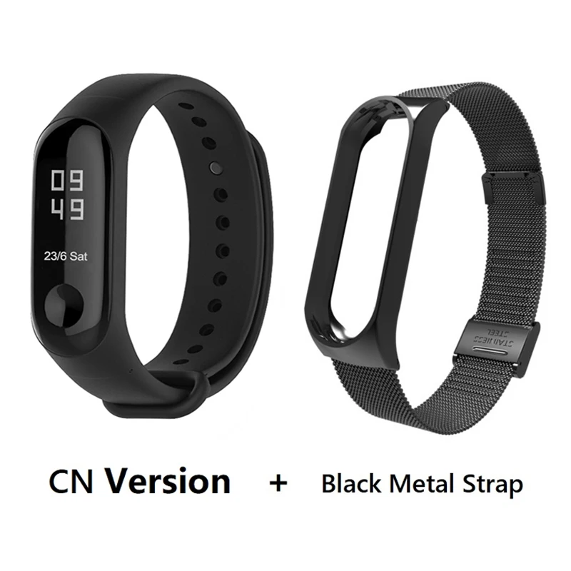 CN add black metal Origina Xiaomi mi Band 3 умный Браслет фитнес-браслет большой сенсорный экран OLED частота сердечных сокращений сообщения Smartband mi Band F2 - Цвет: CN add black metal