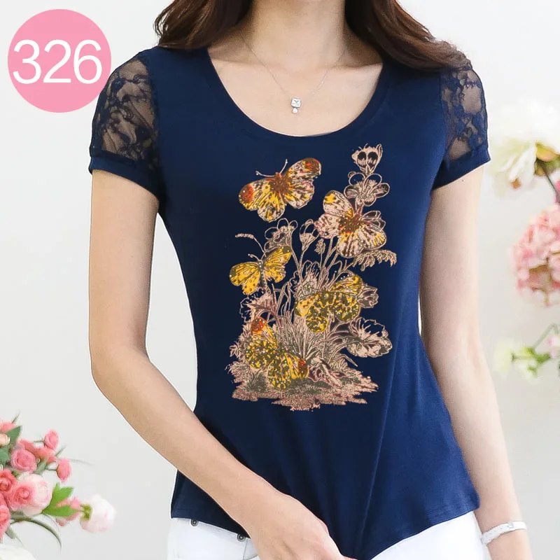 Размера плюс женские топы футболки летние 2021 кружево Цветочный принт футболка со