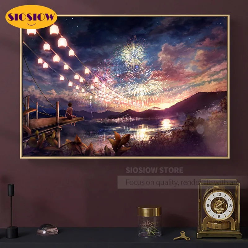 Алмазная 5D картина с полным заполнением изображением фейерверка ночного неба