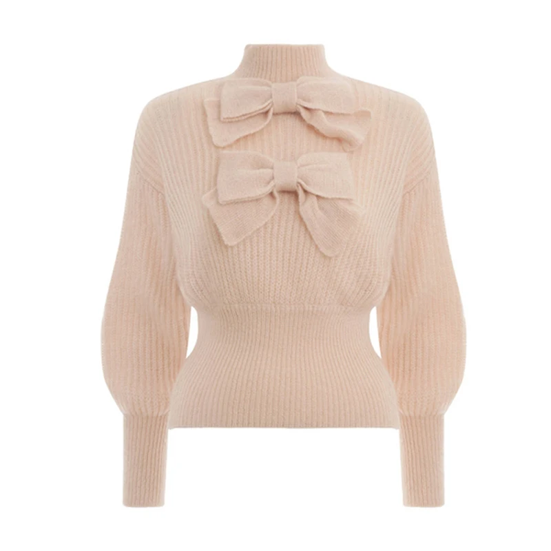 HIGH QUALITY New Fashion 2020 Fall Winter Designer Sweater Women's Lantern Seeve Bow | Женская одежда