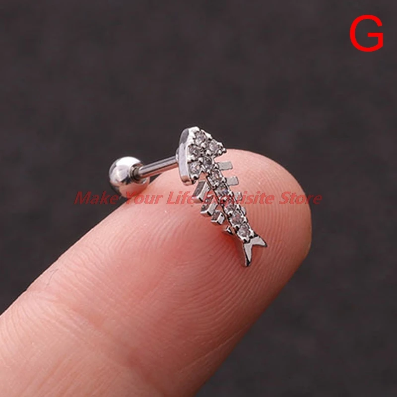 

New Cartilage Conch Earring Stud Stainless Steel Cartilage Piercing Helix Jewelry Leaf Butterfly Bird Fish Ear Stud Tragus