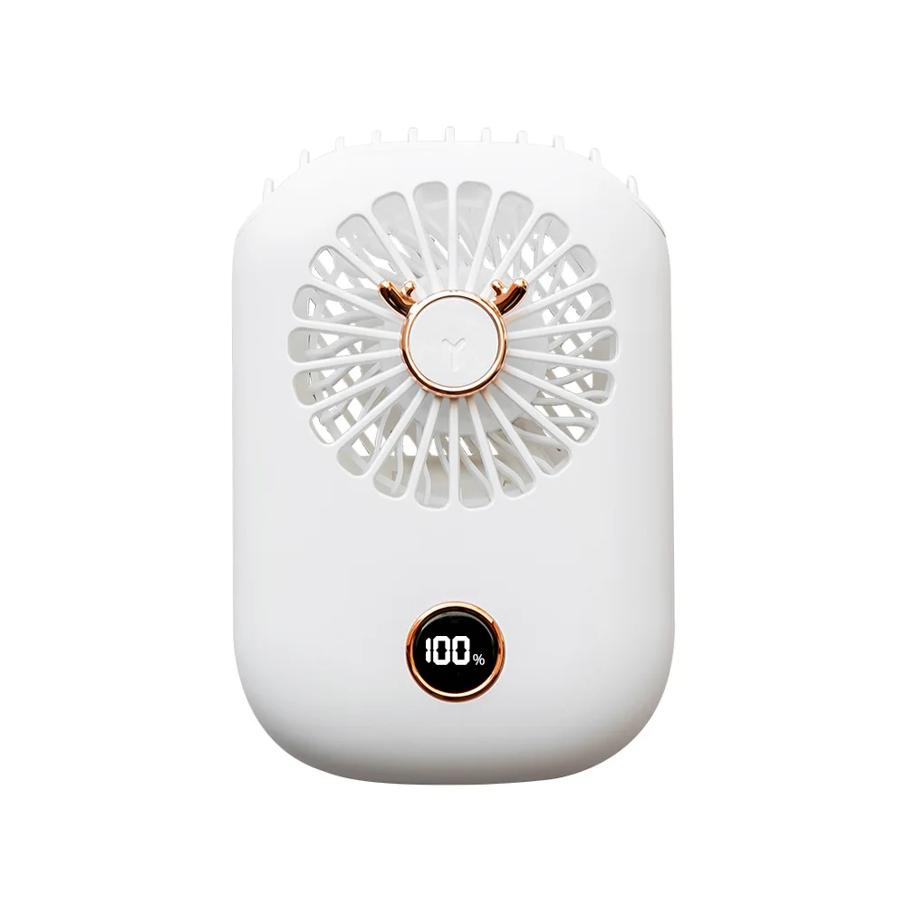 

New fawn neck Fan USB Mini Pocket lazy portable desktop with digital display charging fan