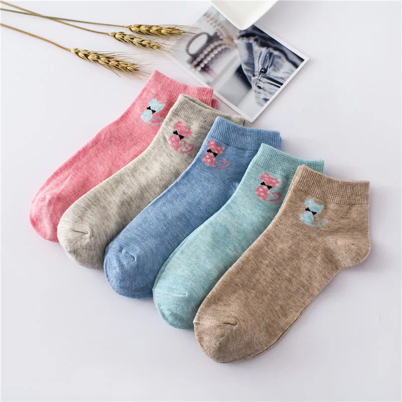 

Носки женские хлопковые с бантом, милые модные короткие носки до щиколотки в японском стиле, с мультяшным принтом кота, с закрытым носком, 10 ...