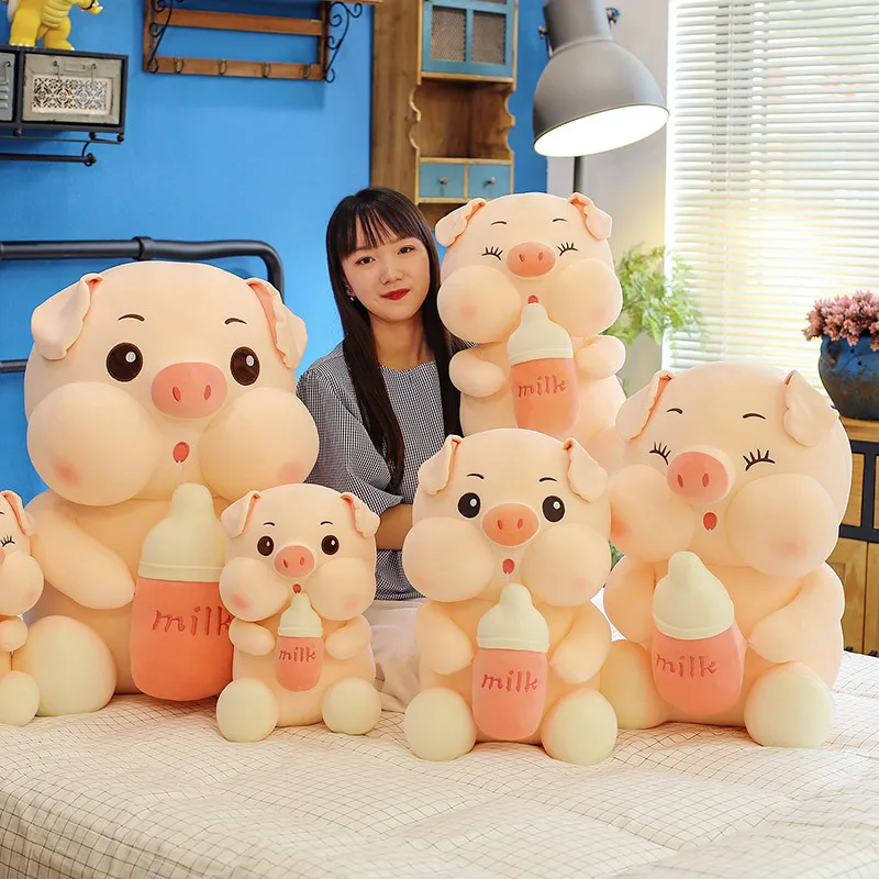 

Stuffed Plush Bottle Pig Toys Pillow Kawaii Sleeping Pillow Cute Pig Doll Plush Toy Children Birthday Present
