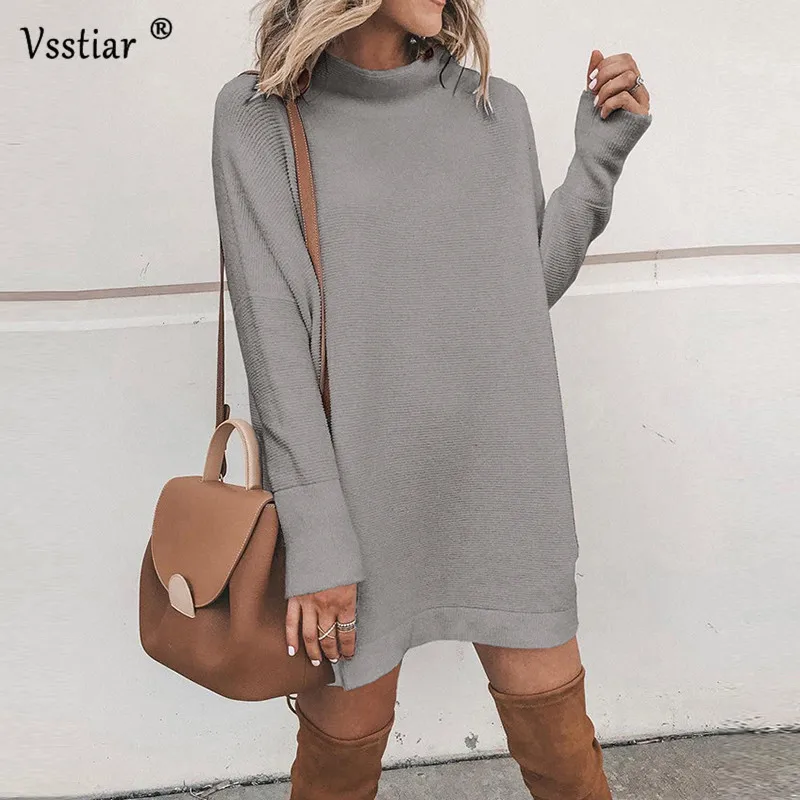 Повседневное осенне зимнее платье Vsstiar с длинным рукавом Женская водолазка белое