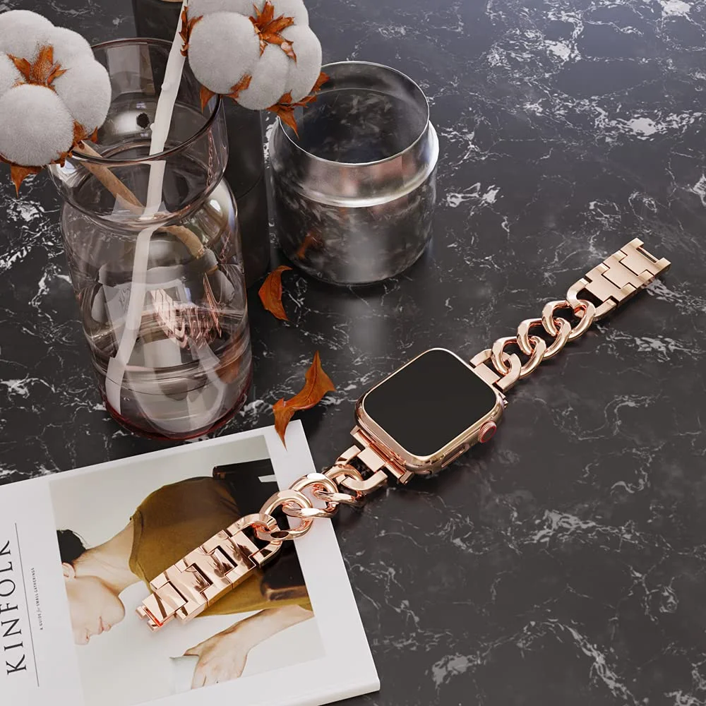 Cuban Link band for Apple watch strap 41mm 40mm 38mm 45mm 44mm 42mm Stainless steel metal bracelet iWatch series 7 6 5 4 3 se