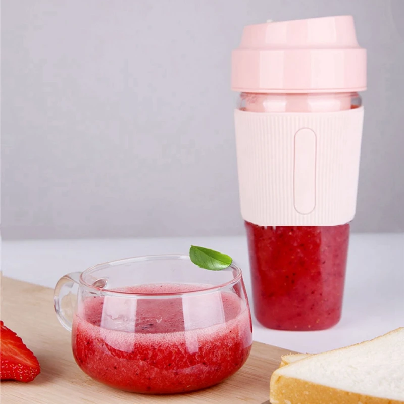 

2 Set Blender Fruit Juicer Cup Mini Cordless Travel Mixer Smoothies Maker 300mL Stirring for Milkshake, Blue & Pink