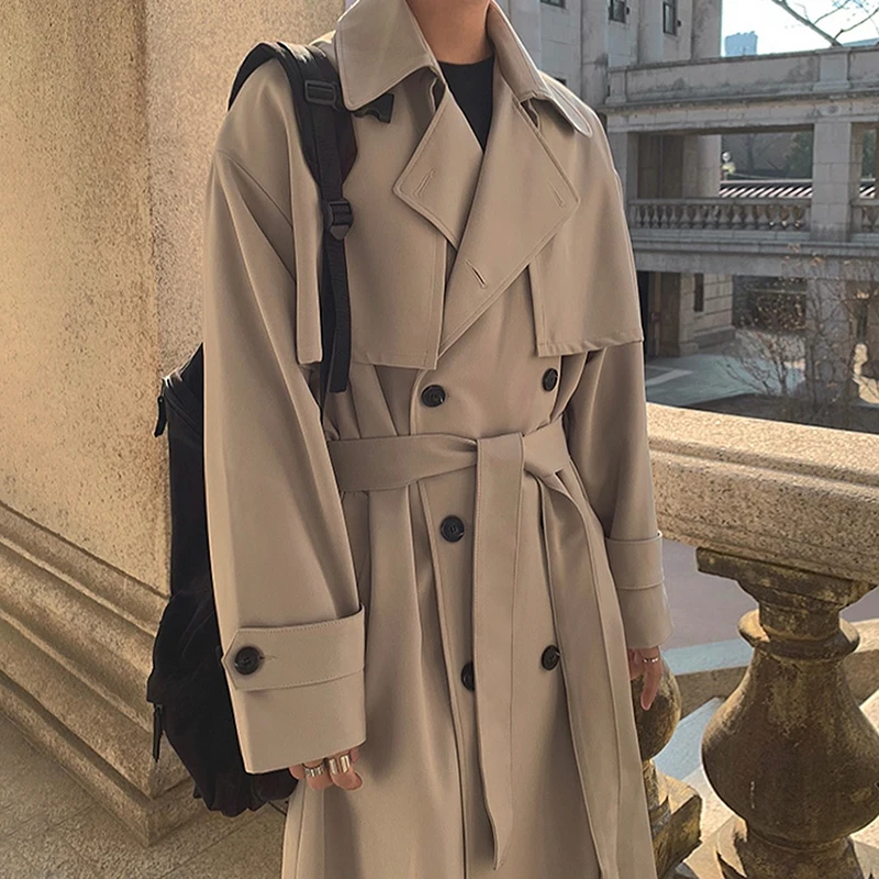 

2022 Autumn Winter Men's Wear Fashion New Double Breasted Coats Male Loose Long Overcoat Trend Handsome Casual Windbreak K57