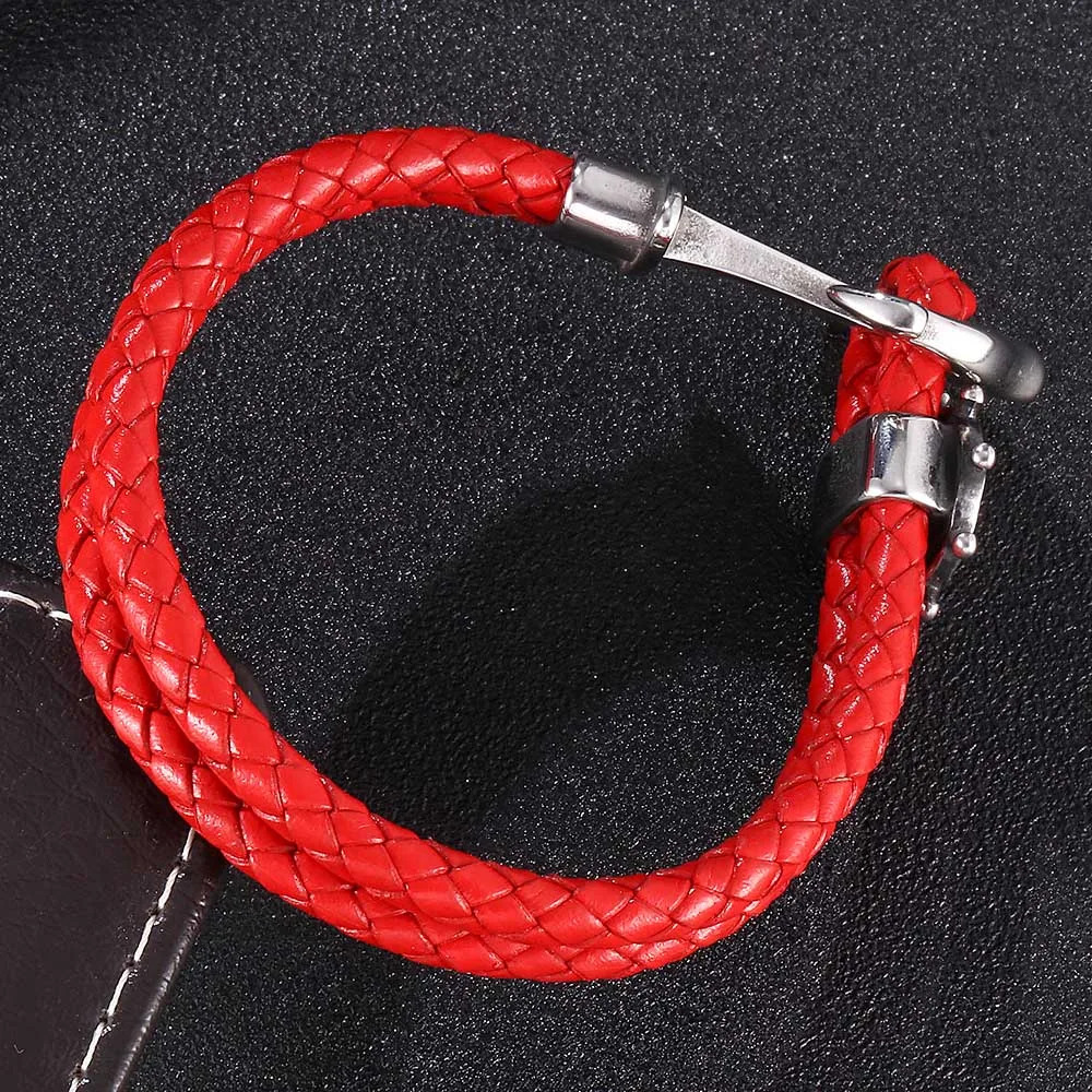 Новая мода красный кожаный плетеный браслет с подвесками для женщин и мужчин