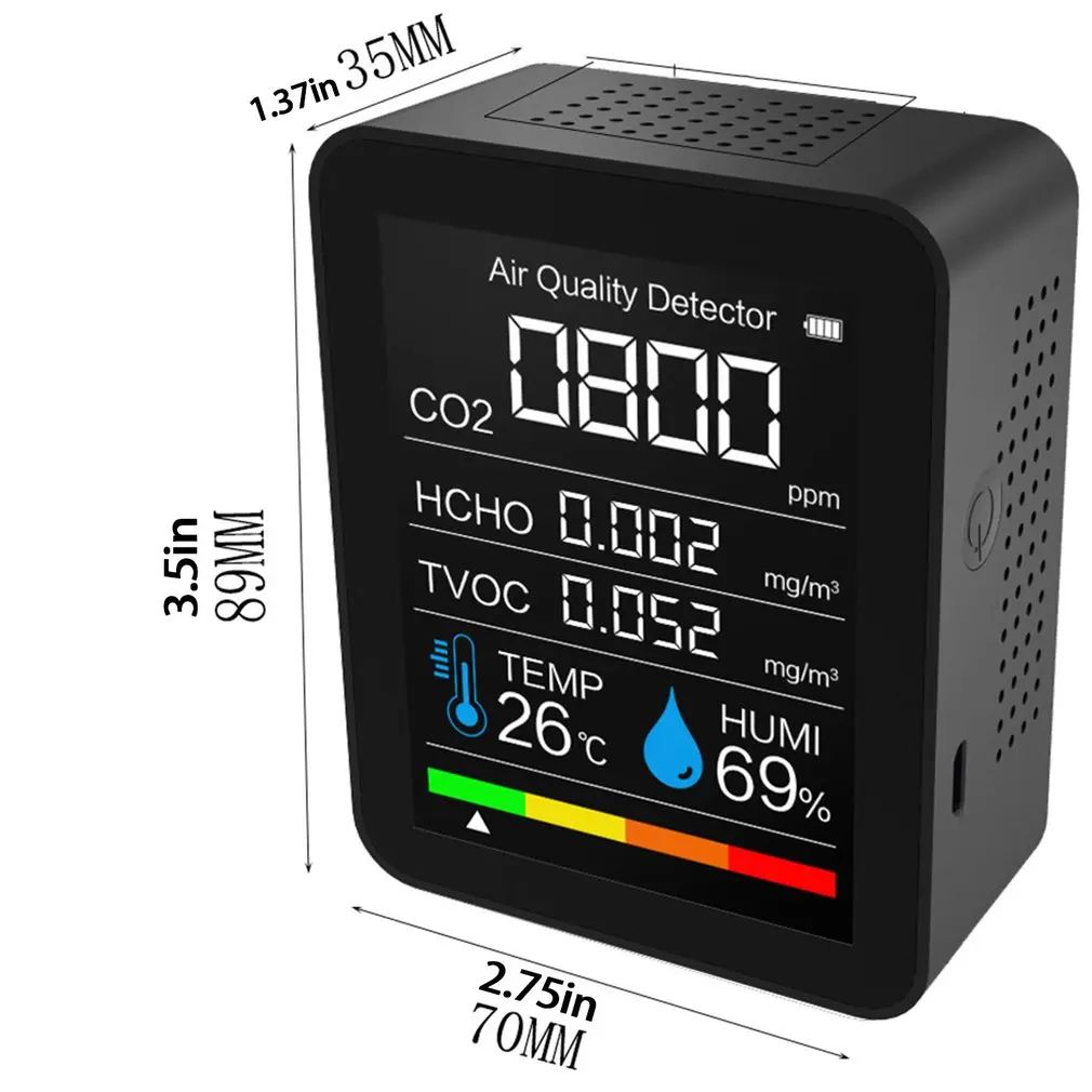 

Portable CO2 Meter Digital Temperature Humidity Sensor Tester Air Quality Monitor Carbon Dioxide TVOC Formaldehyde HCHO Detector
