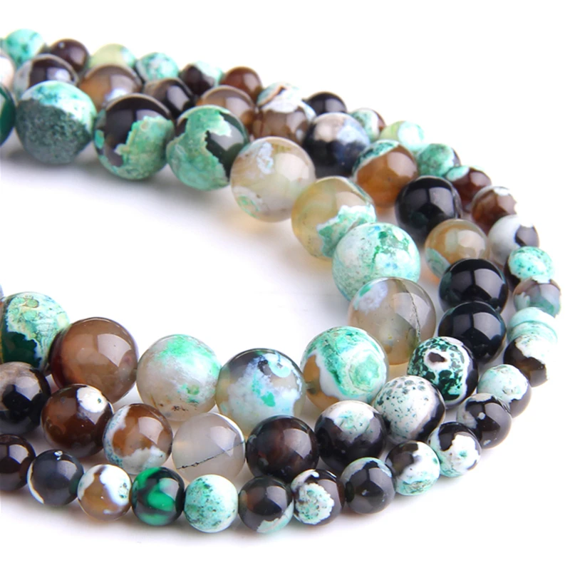 Натуральный зеленый огненные Агаты круглые бусины Свободные Spacer Бусины для