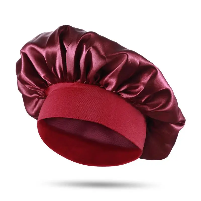 Широкие боковые эластичные ночные Кепки атласная Чепчик для сна выпадения волос