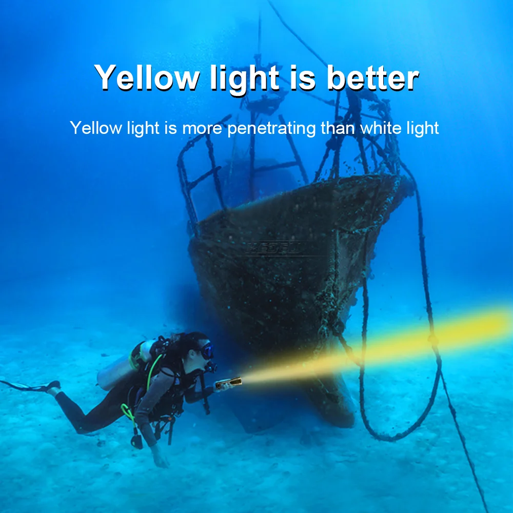 

PROFESSIONAL SCUBA DIVING LIGHT WATERPROOF IPX8 UNDERWATER LED FLASHLIGHT DIVING CAMPING TORCH YELLOW WHITE LIGHT DIVE HAND LAMP