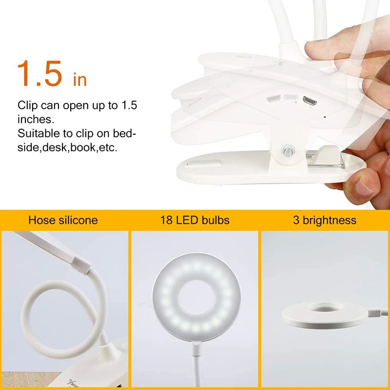 Clip-on LED Table Lamp Adjustable Desk USB Night Light Bed Piano for Study Reading Eye Protection 1200mAh | Лампы и освещение
