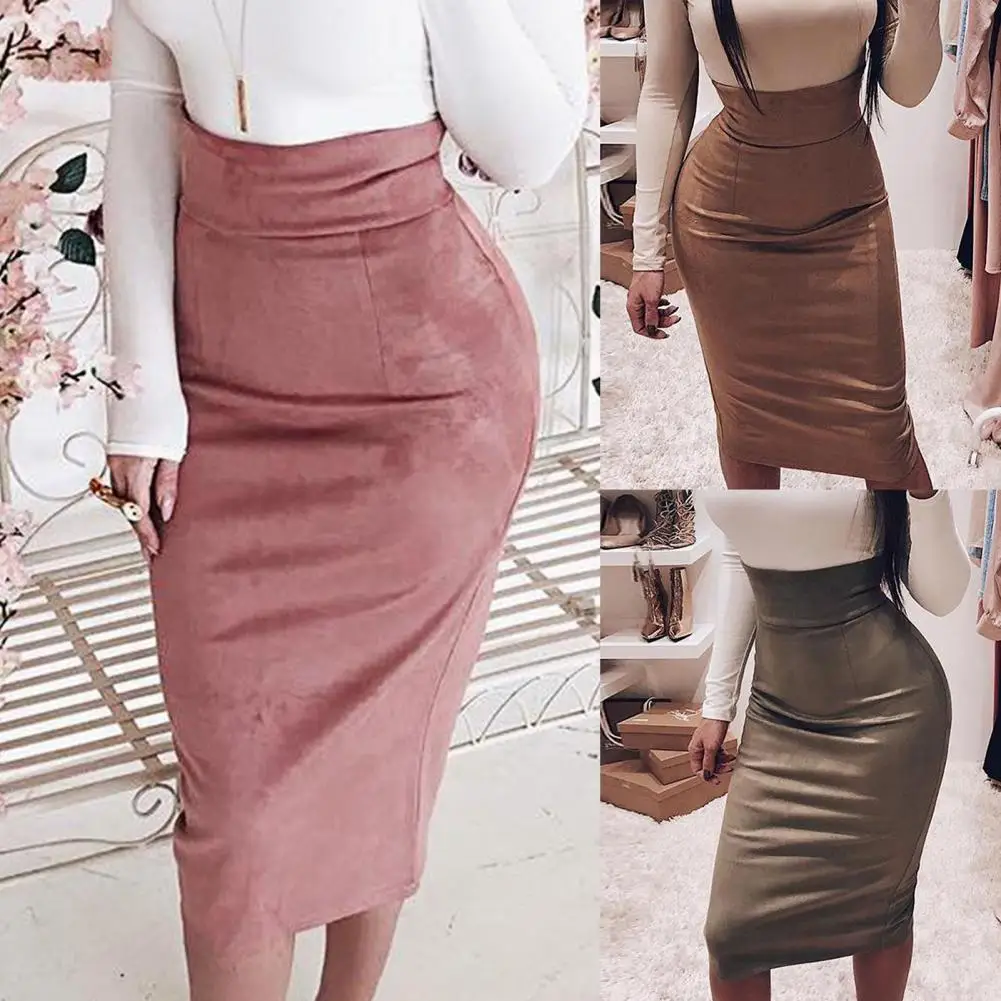 

Women Skirts 2021 Summer Skirts High Waist Solid Color Stretch Split Bodycon Pencil Midi Skirt Bottoms for Office