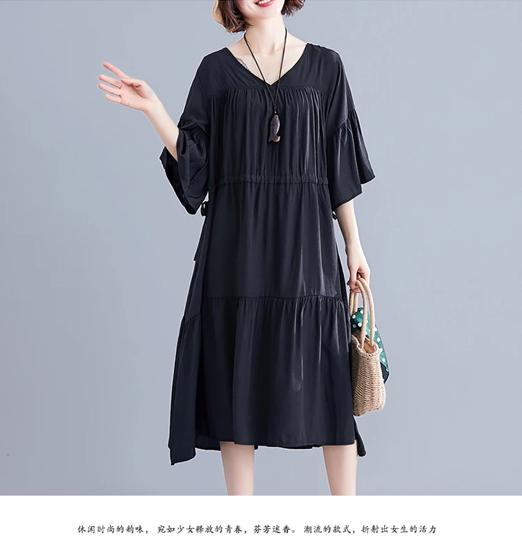DIMANAF, женское платье большого размера, летнее, модное, женское, vestidos, сарафан, свободное, плиссированное, ниспадающее, с рюшами, повседневное, женское платье, 5XL