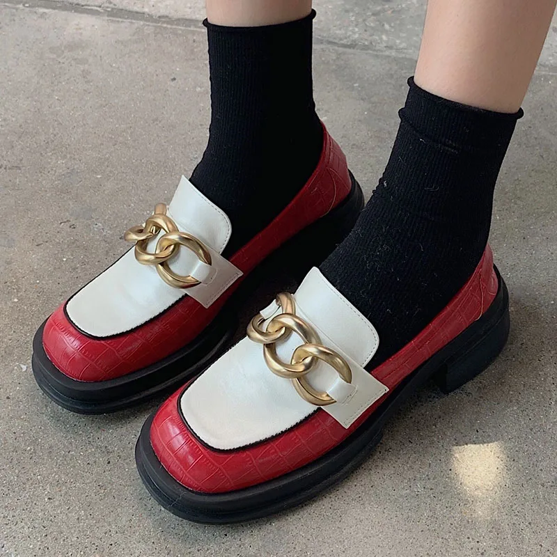 

Women Lolita Style Mary Janes Fashion Autumn Casual Platform Red Shoe Female Chain Slip On Shoes For 2021 Ladies Oxfords Loafers