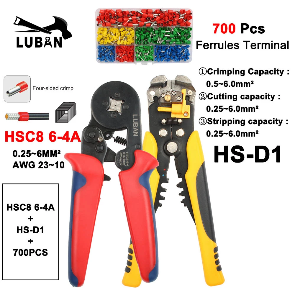 ЛЮБАНЬ HSC8 6-6А HSC8 6-6 МИНИ-TYPE саморегулируемых ОПРЕССОВКА ПЛОСКОГУБЦЫ 0.25-6 мм терминалов обжимной инструмент мини тип многофункциональные инструменты - Цвет: 6-4AD1Y700PCS