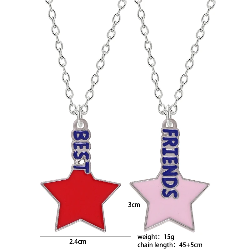 

2 Piece Set Best Friends Men And Women Necklace Pink Red Star Friendship Pendant BFF Fashion Female Accessories Jewelry Gift