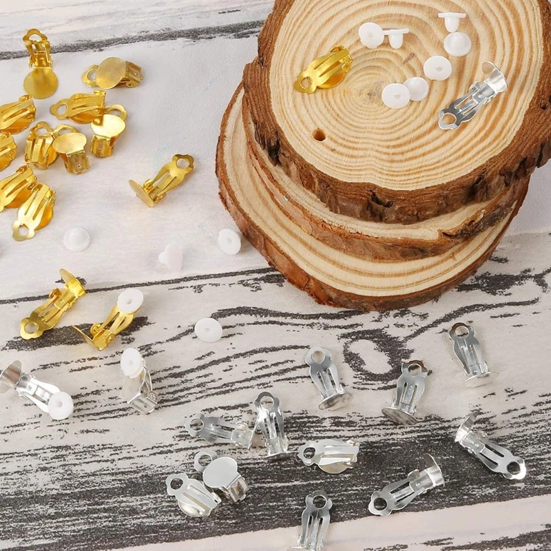 

250Pc Non-Pierced Ears Comfortable Flat Round Glue-on Tray Clip-on Earring Findings Pad Base Non Piercing Earring Making