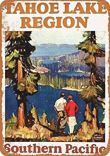 tin signNew 1928 South Pacific Railroad to Lake Tahoe Wall Panel, Metal Sign 12x8 inches