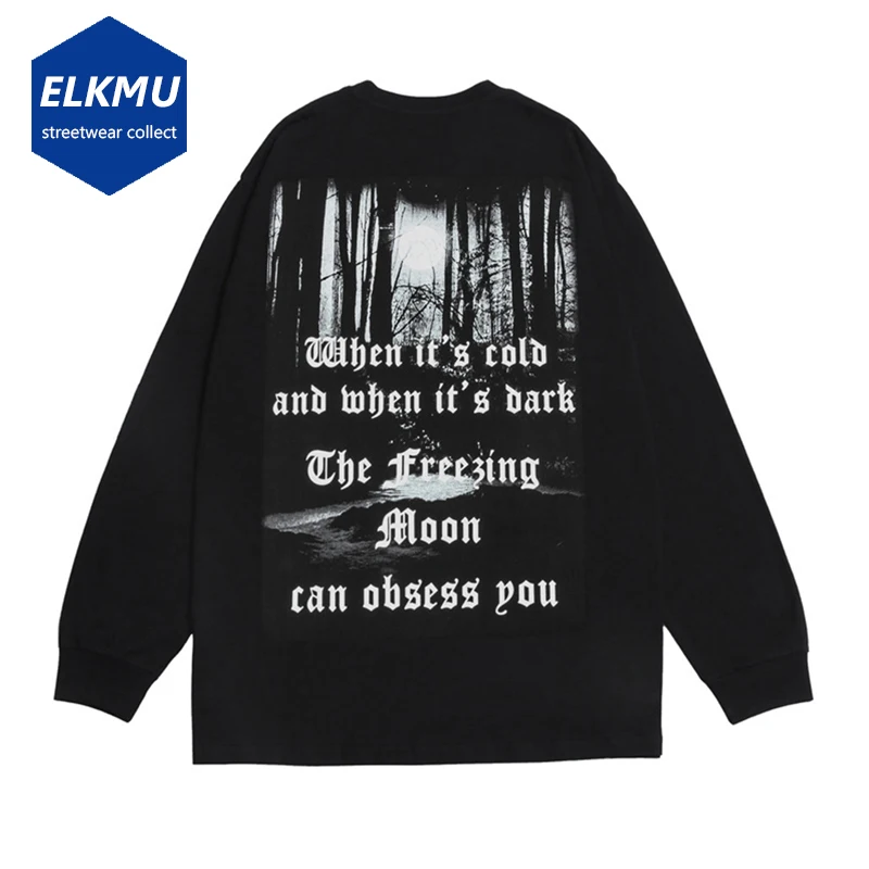 

Футболка мужская оверсайз с длинным рукавом, Готическая тенниска с надписью, модная уличная одежда в стиле хип-хоп, весна 2022