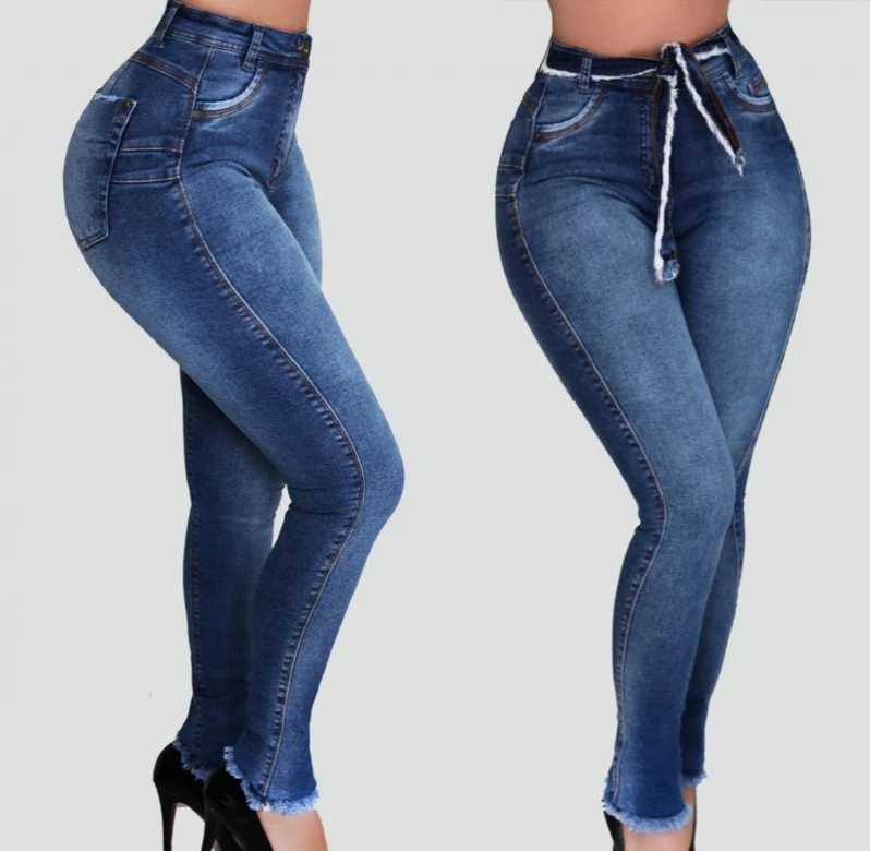 

High Waist Jeans Women Skinny Tassel Denim Jean Slim Stretch Push Up Pencil Pants Woman Sexy Butt Shaping Jeans Pantalon Femme