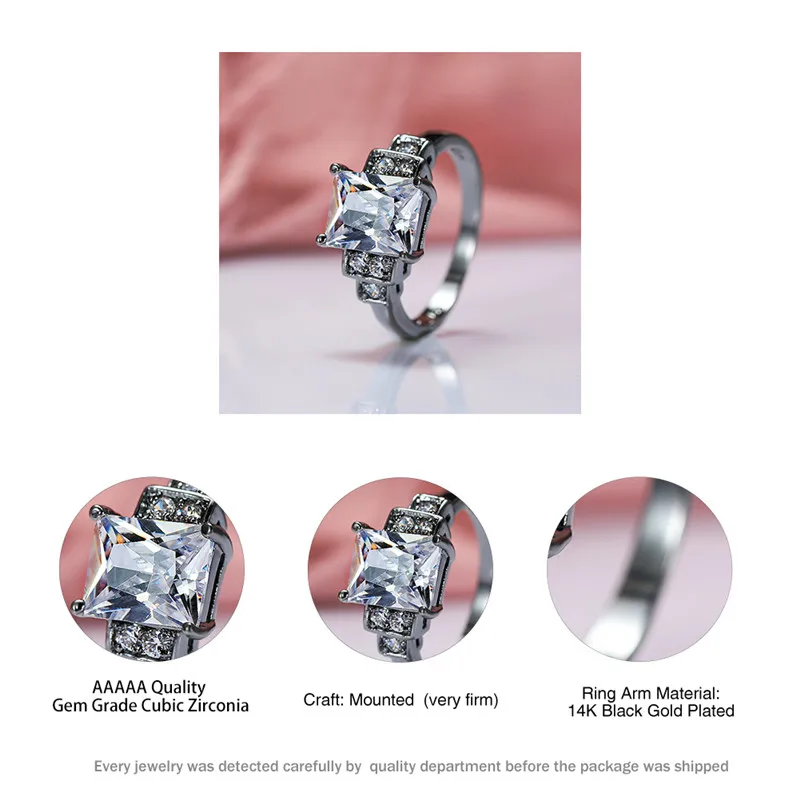 Роскошное женское кольцо из белого циркония винтажное обручальное черного