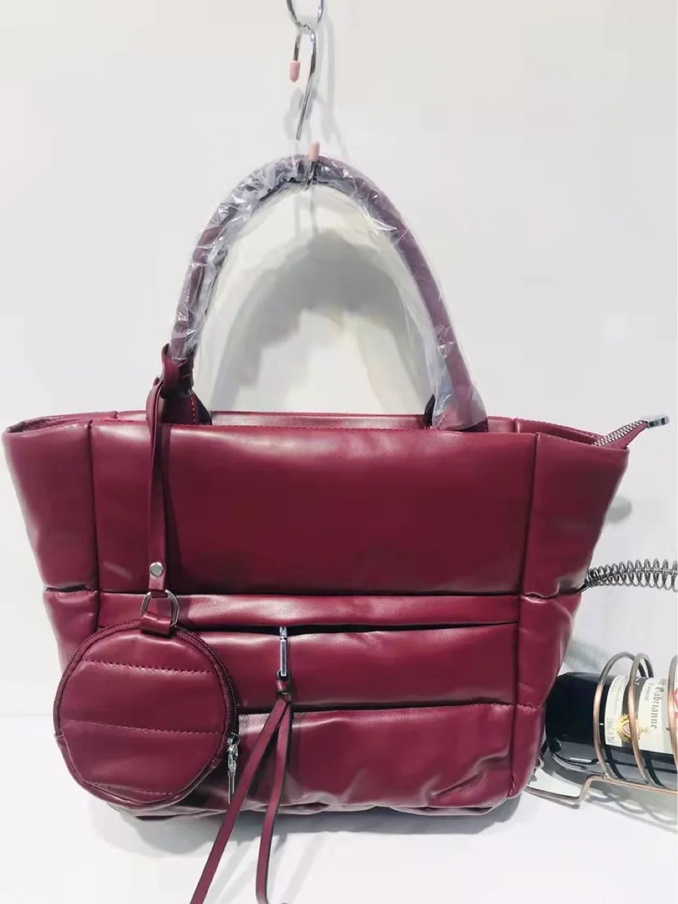 

Designer Down Cotton Big Tote for Women PU Air Cushion Handbags Fashion Ladies Winter Shopper Brand Shoulder Bag Purses 2021 New