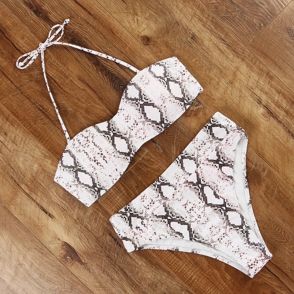 Женский леопардовый купальник бикини с высокой талией в бразильском стиле