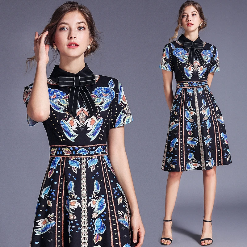Женское модельное платье с коротким рукавом повседневное элегантное винтажное