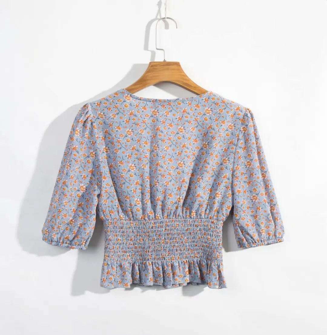 Женская Цветочная рубашка с квадратным вырезом и коротким рукавом 2020 | одежда