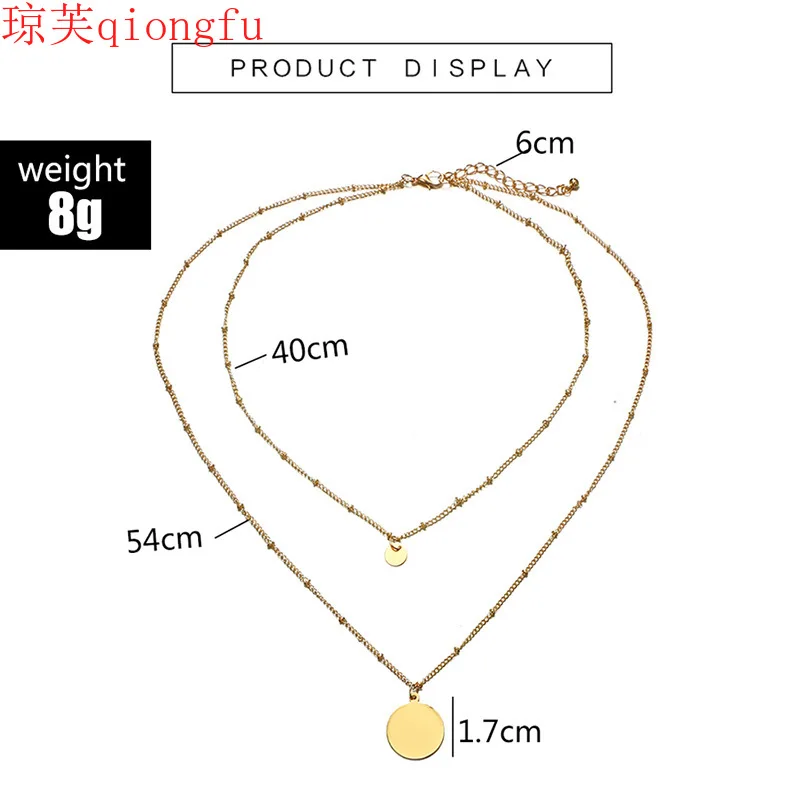 

2021 beach style necklace retro simple multi-layer round bead chain geometric disc clavicle chain size circle ladies necklace