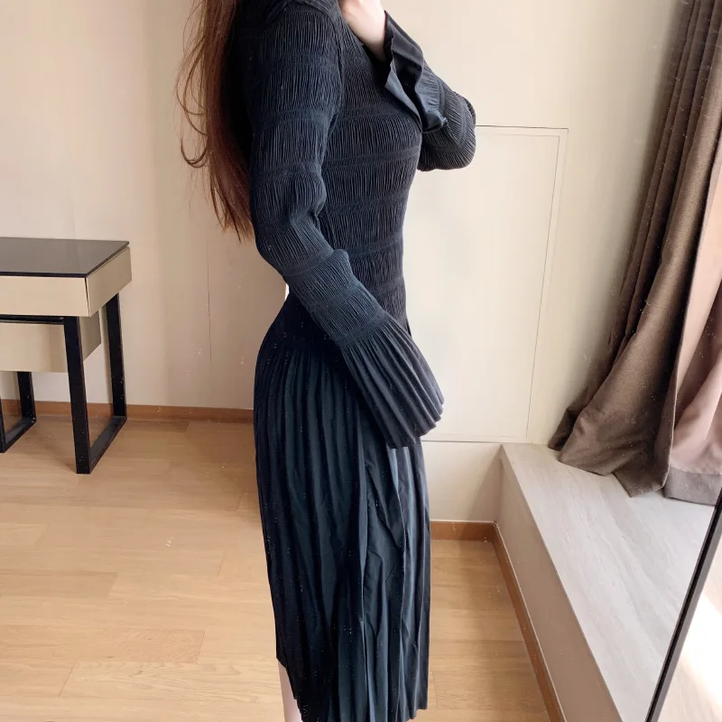 

Pleated Dress Women's New Spring And Summer 2020 Black High-end Design Temperament Pleated Dress