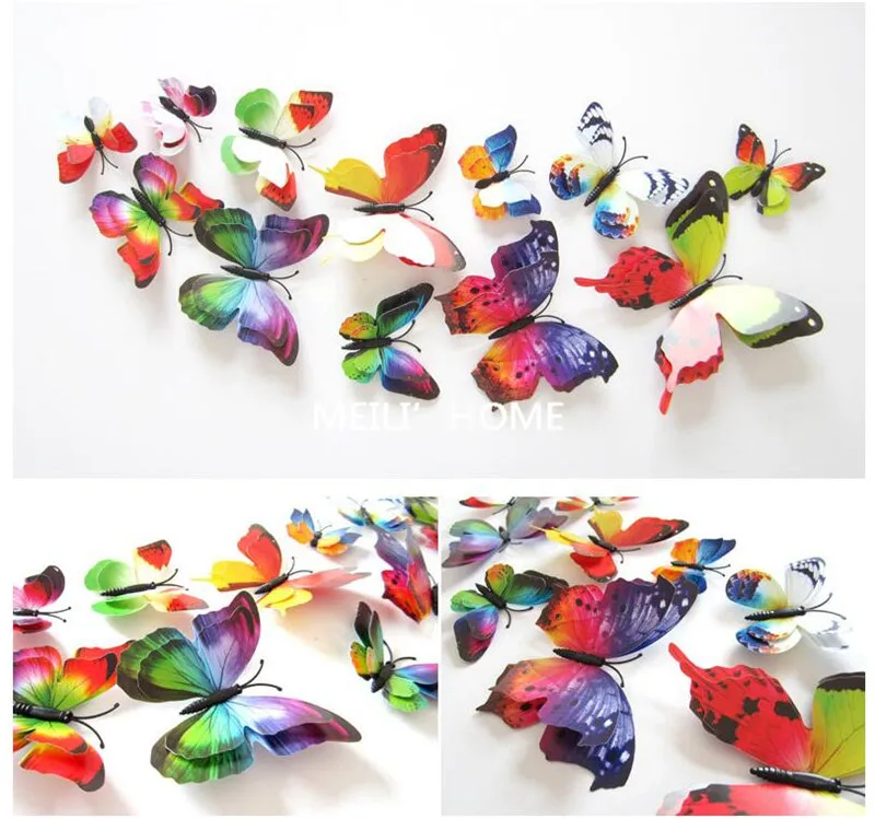 12 шт./лот ПВХ наклейки в виде бабочек 3D на стену домашний декор постер для детской