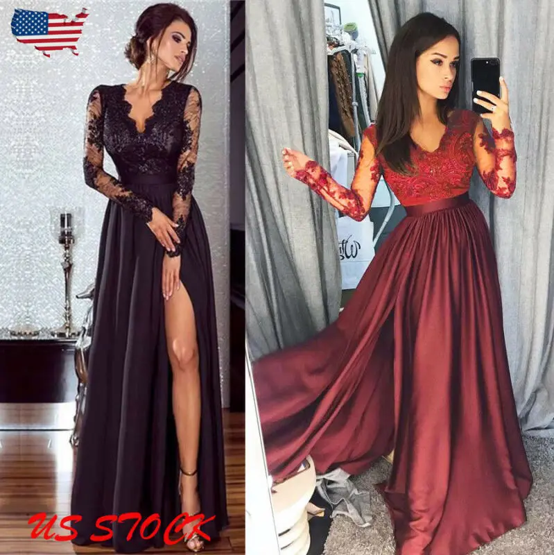 

New trendy Fashion Sexy Ladies see through Women Lady Party Ball Prom Gown Formal Wedding Long Dress Wear Deep V Neck Long Dress