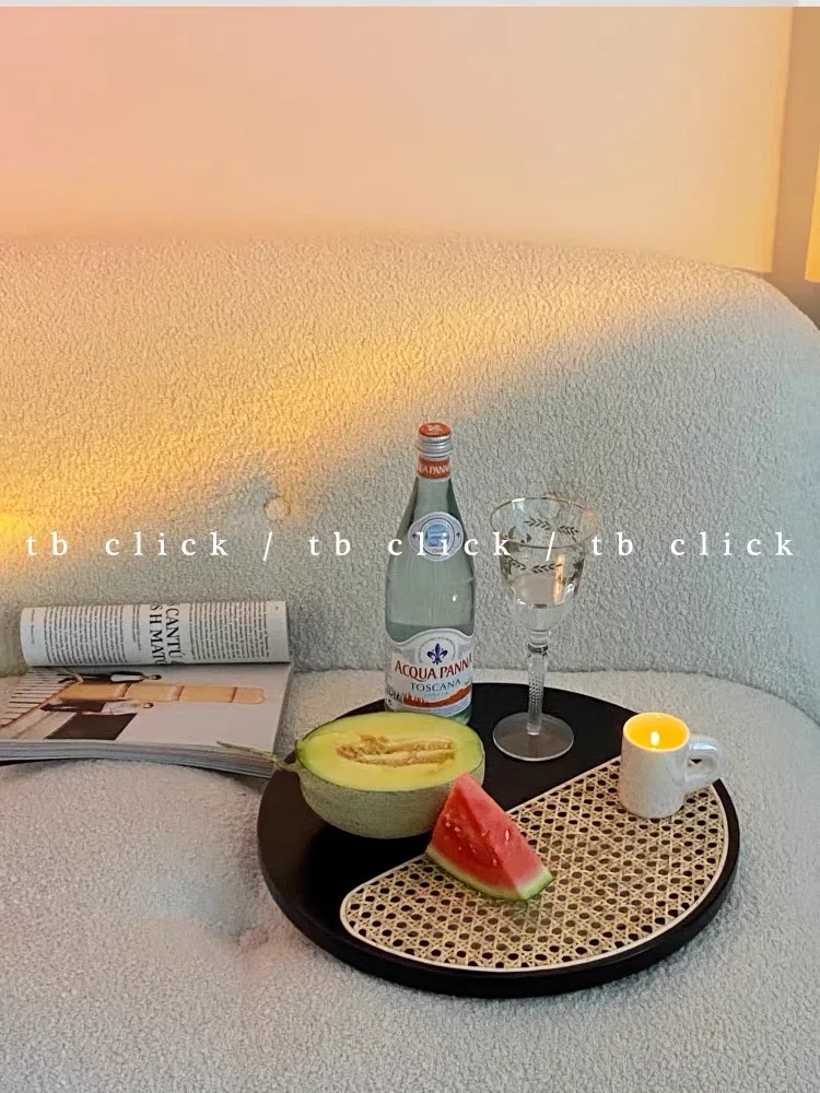 

Плетеный ароматизированный поднос из ротанга, круглый поднос из массива дерева из ротанга, обеденная тарелка, чашка для еды, украшение для х...