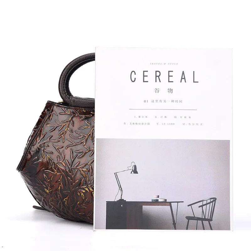 

Bestform 2021 New Vintage Genuine Leather Women's Bags Floral Embossed Hasp Handbags&Crossbody&Shoulder Bags Messenger Bag