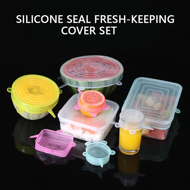 

6pcs Silicone Stretch Lids Kitchen Universal Silicone Cooking Food Preservation Lid Suitable For A Variety Of Containers Useful