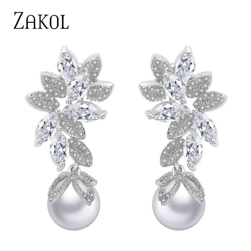 ZAKOL модный дизайн элегантные женские ювелирные изделия из белого золота CZ