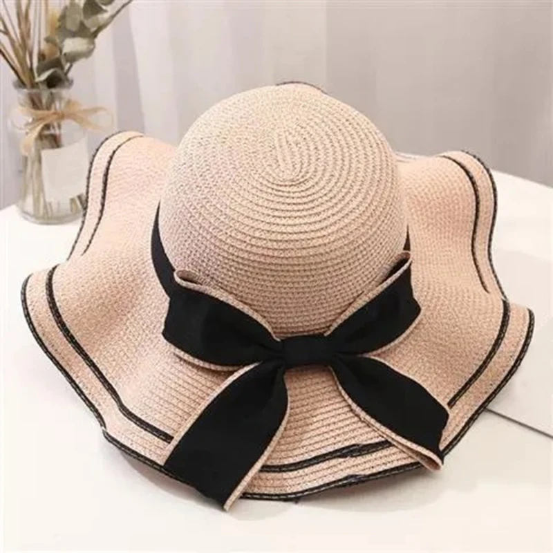 

2022 Sun Hat Bow Woven Hat Women Summer New Straw Hat Fashion Elegant Versatile Beach Travel Big Edge Sun Hat Foldable