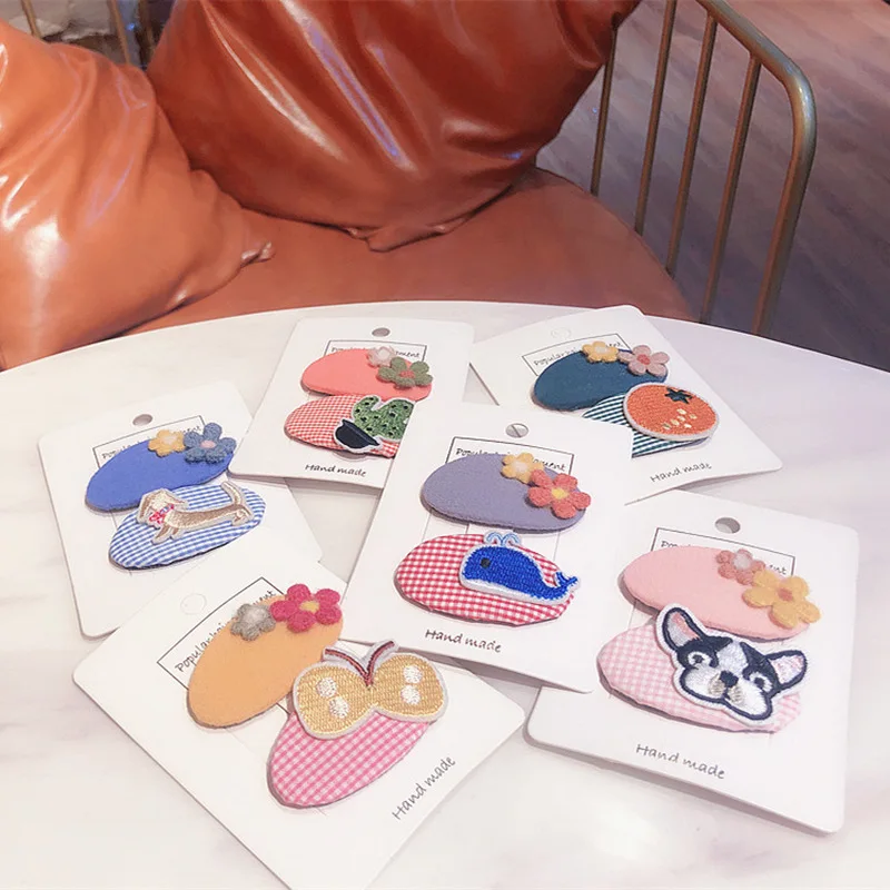 2 шт. новые корейские Детские Мультяшные зажимы для волос модные милые тканевые