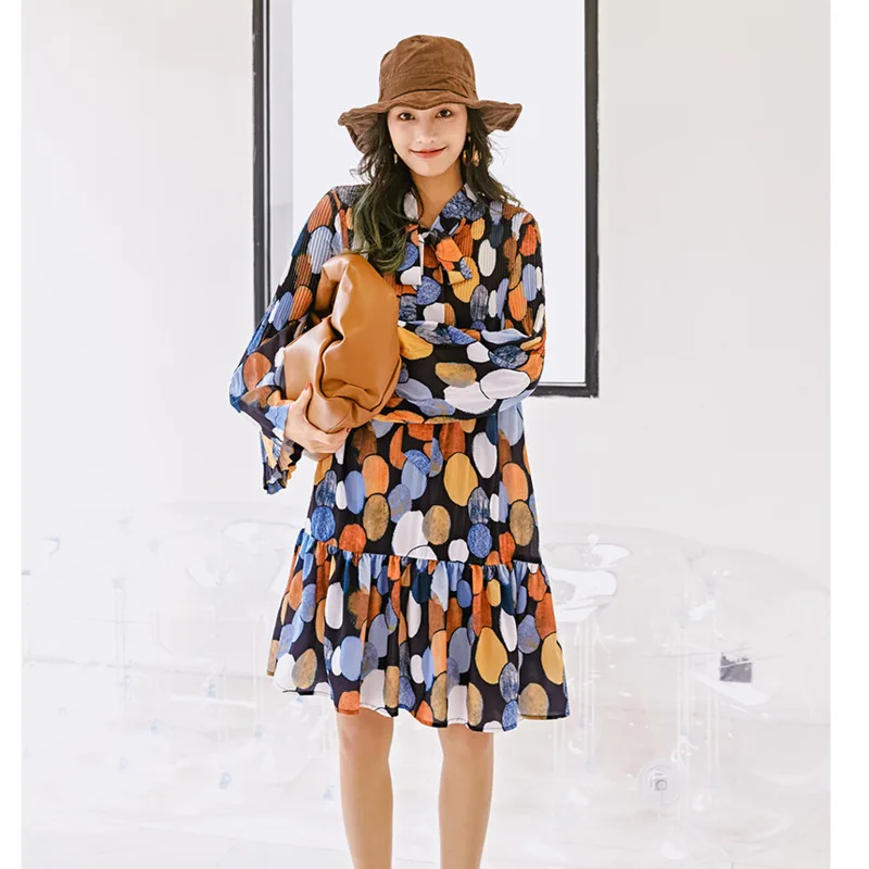 Платье LANMREM женское свободное с принтом модная рубашка во французском стиле