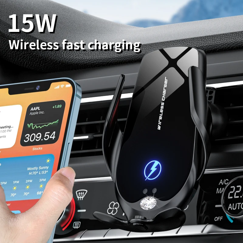 

2021 new 15W Qi wireless charger fast charging car phone holder for iphone 12/12Pro 11/11Pro 8Plus X/XR Samsung S8/9 Huawei P30